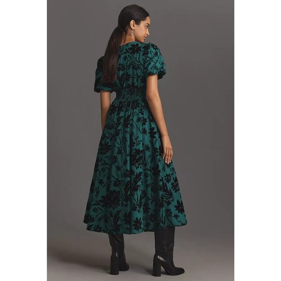 NWT Anthropologie The Katerina Button-Front Dress $198 XXS 00 Dark Green Floral - Picture 2 of 7